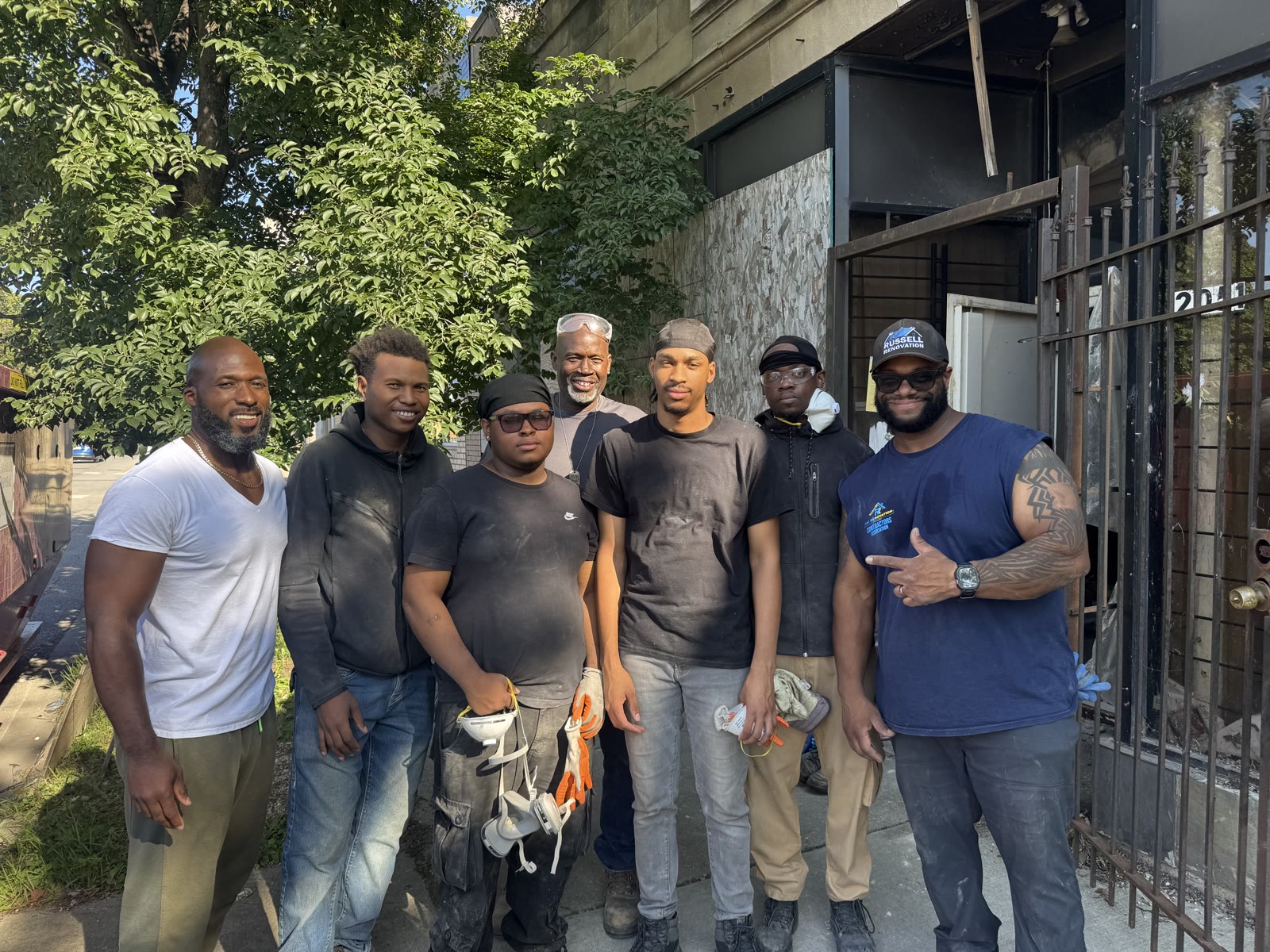 The crew together at the end of the workday