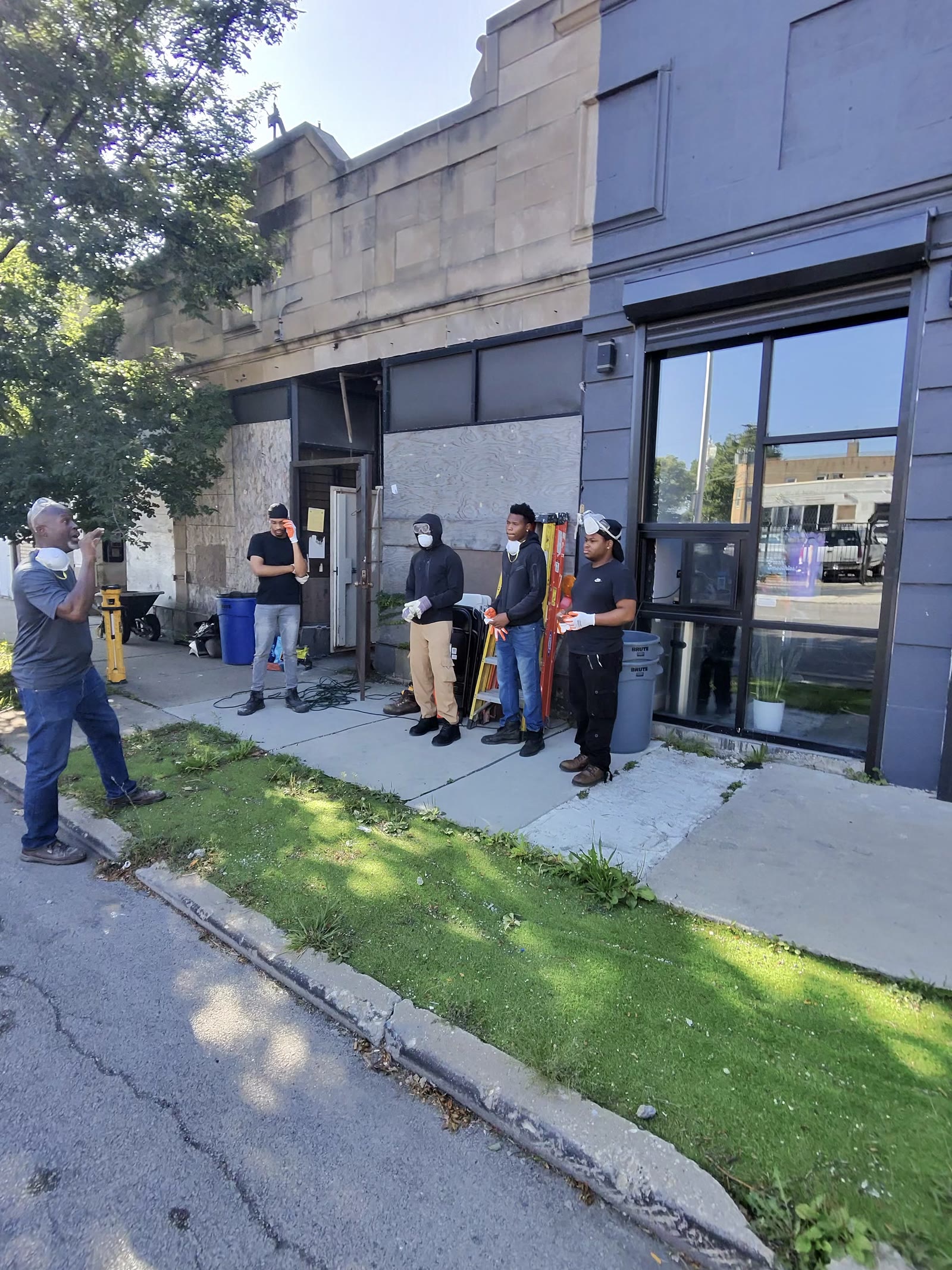 The crew gathered outside before the workday